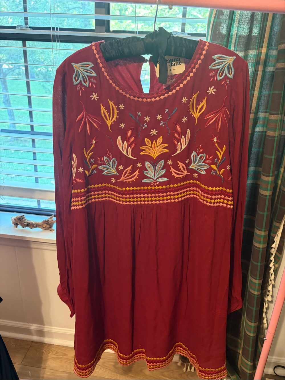 Savanna Jane Burgundy Embroidered Boho Tunic